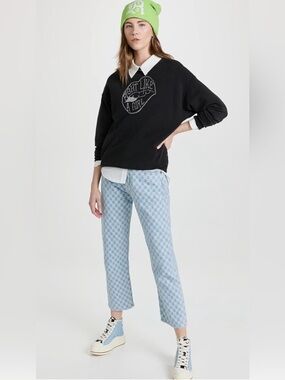 R13 Light Blue Checkered Cropped Jeans